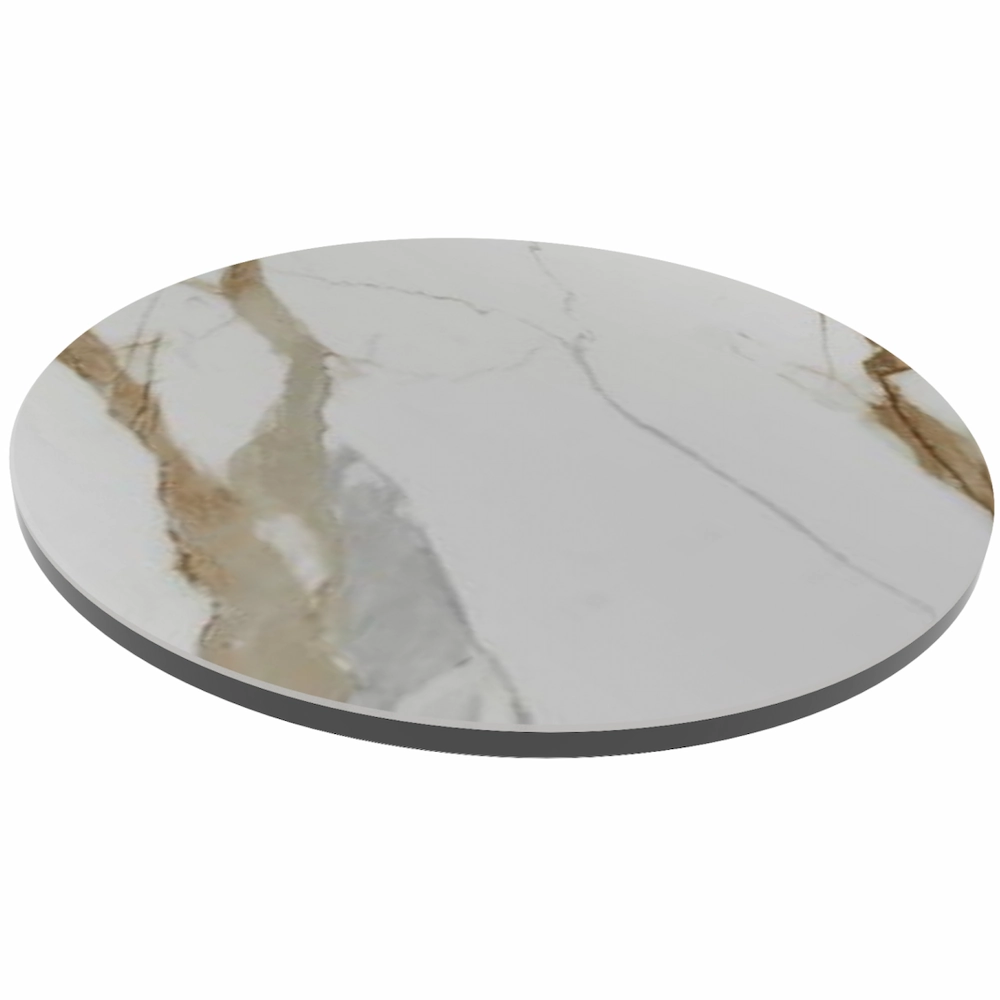 Round coffee table with premium stone top in a modern interior